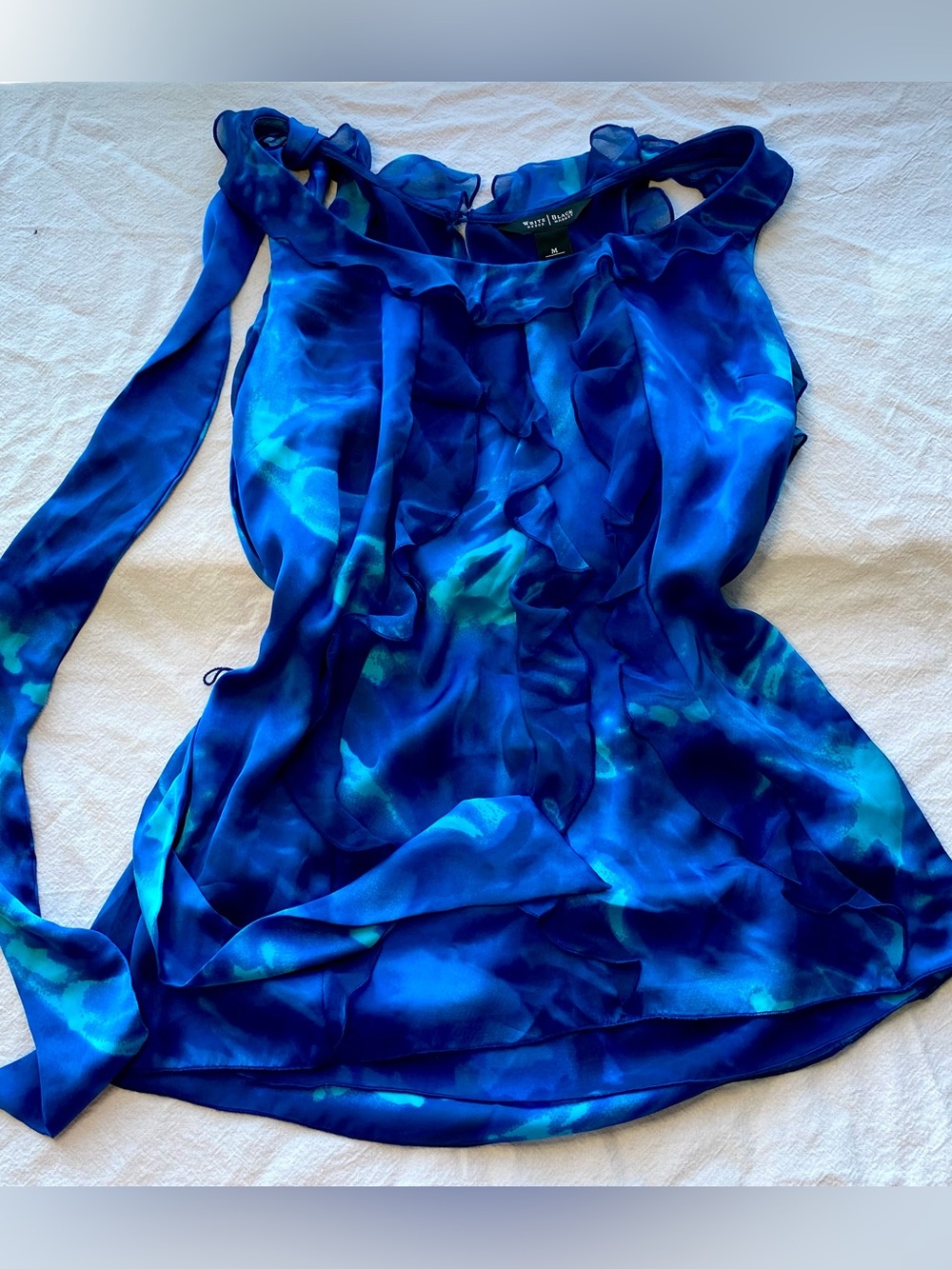 White House Black Market Women’s Blue Tie Dye Ruffle Tank Top Blouse Size Medium